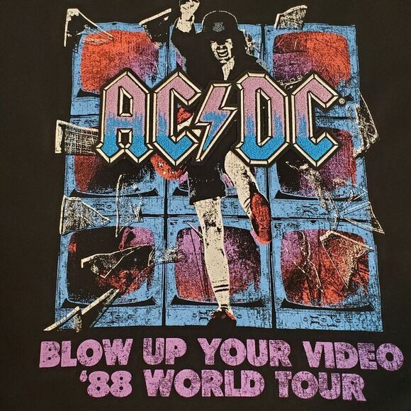 AC/DC Letterman Patch Black Sweatshirt Women's Size 2XL Blow Up Your Video NEW - Picture 2 of 7
